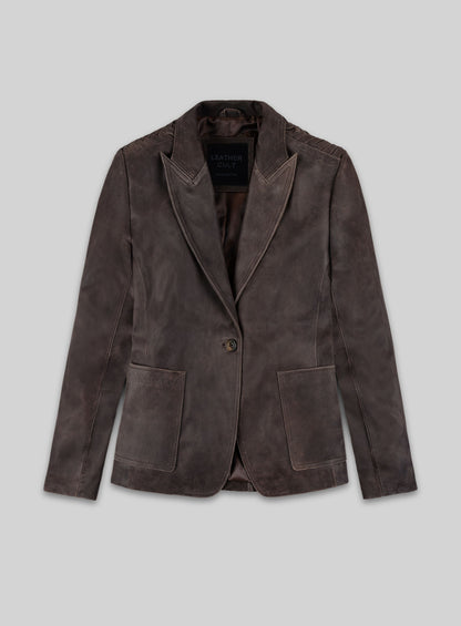 Vintage Brown Grain Eva Mendes Ghost Rider Leather Blazer