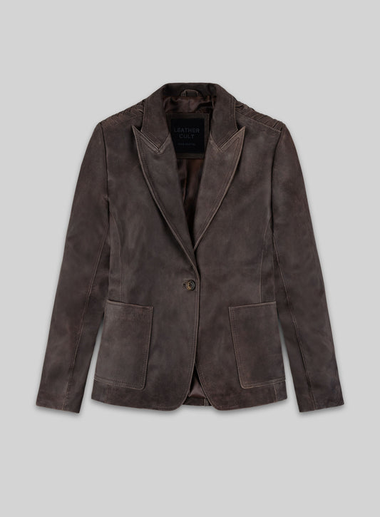 Vintage Brown Grain Eva Mendes Ghost Rider Leather Blazer