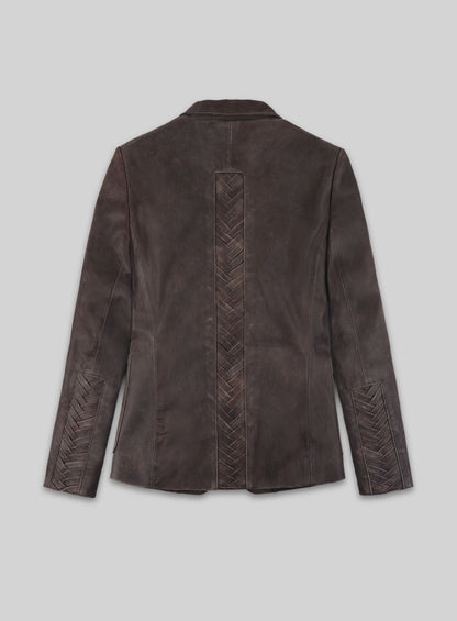 Vintage Brown Grain Eva Mendes Ghost Rider Leather Blazer