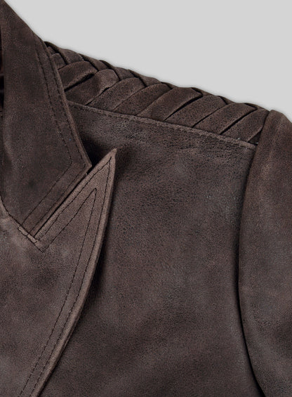 Vintage Brown Grain Eva Mendes Ghost Rider Leather Blazer