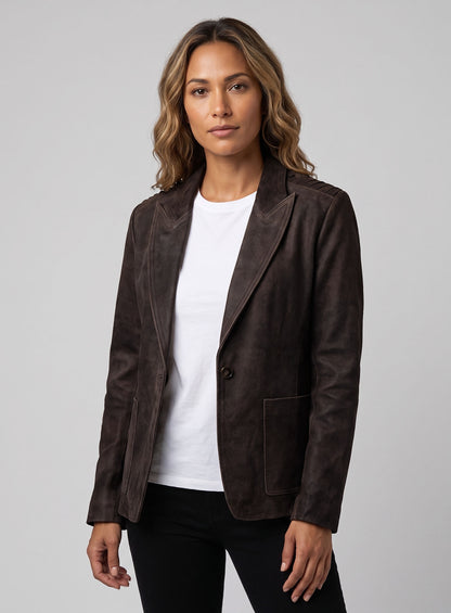 Vintage Brown Grain Eva Mendes Ghost Rider Leather Blazer