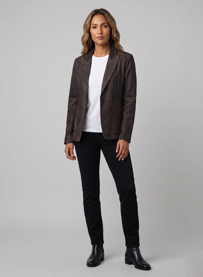 Vintage Brown Grain Eva Mendes Ghost Rider Leather Blazer