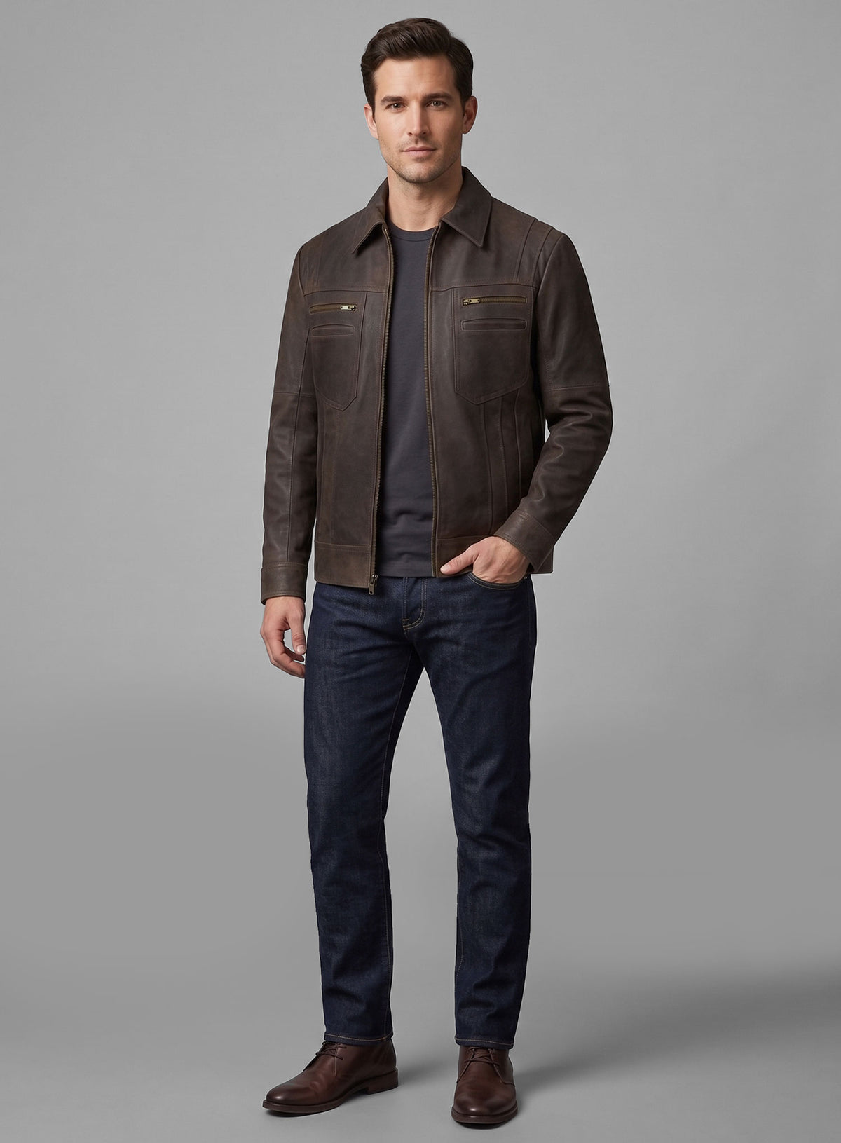 Vintage Brown Grain Leather Jacket # 104