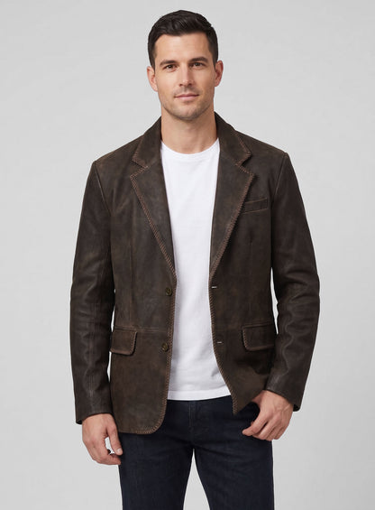 Vintage Brown Grain Medieval Leather Blazer