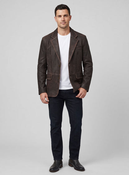 Vintage Brown Grain Medieval Leather Blazer