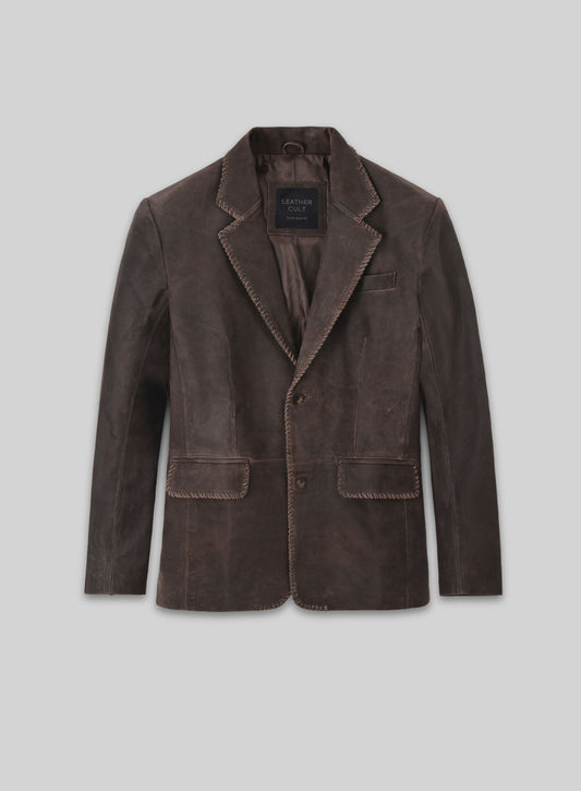 Vintage Brown Grain Medieval Leather Blazer