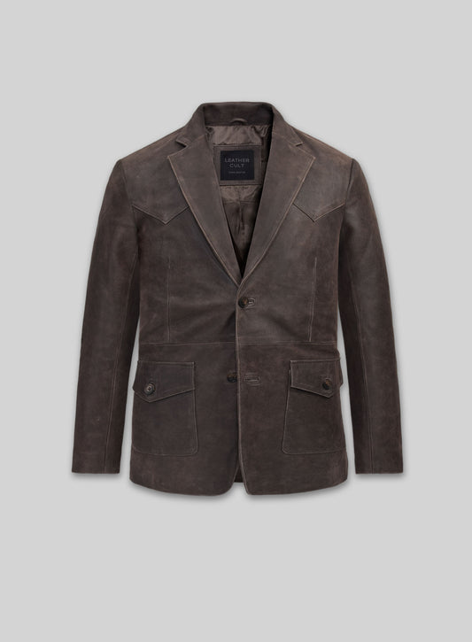 Vintage Brown Grain Western Leather Blazer