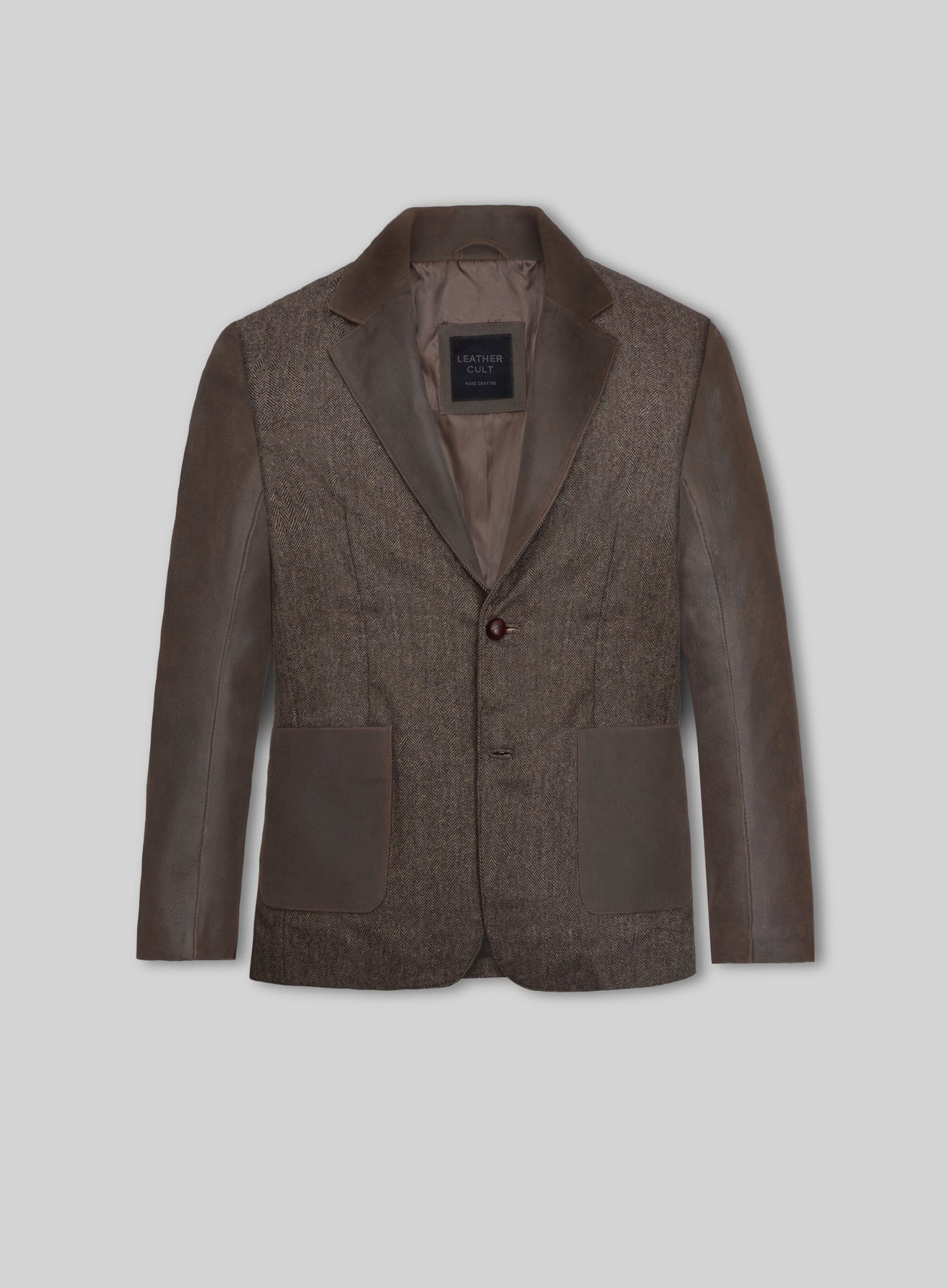 Vintage Dark Brown Herringbone Tweed Leather Combo Blazer # 652