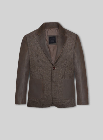 Vintage Dark Brown Herringbone Tweed Leather Combo Blazer # 652