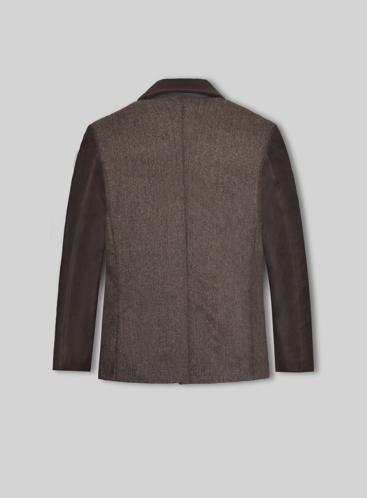 Vintage Dark Brown Herringbone Tweed Leather Combo Blazer # 652