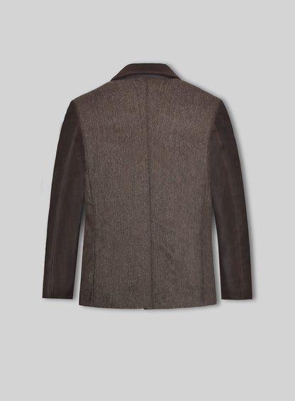 Vintage Dark Brown Herringbone Tweed Leather Combo Blazer # 652