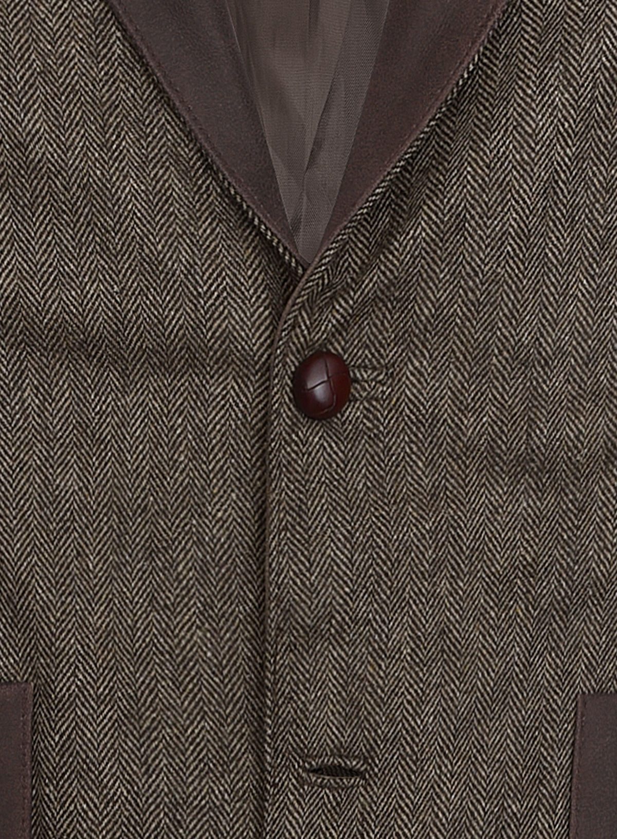 Vintage Dark Brown Herringbone Tweed Leather Combo Blazer # 652