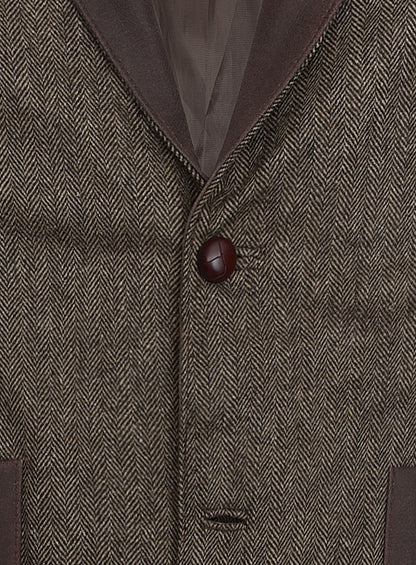 Vintage Dark Brown Herringbone Tweed Leather Combo Blazer # 652