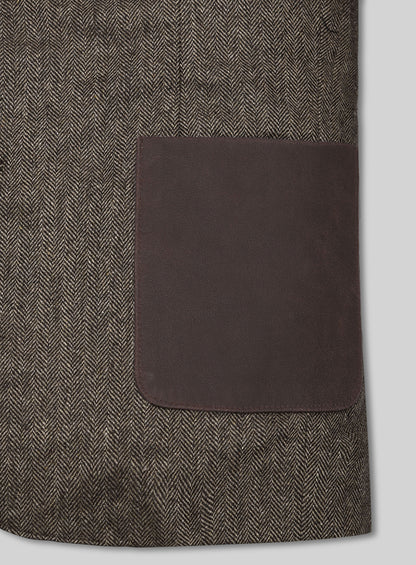 Vintage Dark Brown Herringbone Tweed Leather Combo Blazer # 652