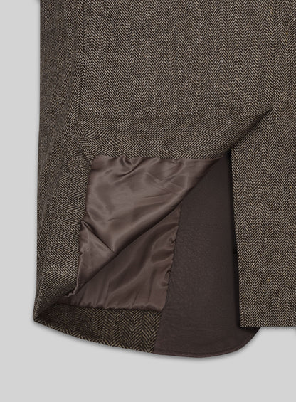 Vintage Dark Brown Herringbone Tweed Leather Combo Blazer # 652