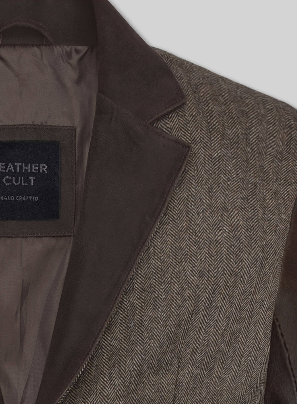Vintage Dark Brown Herringbone Tweed Leather Combo Blazer # 652