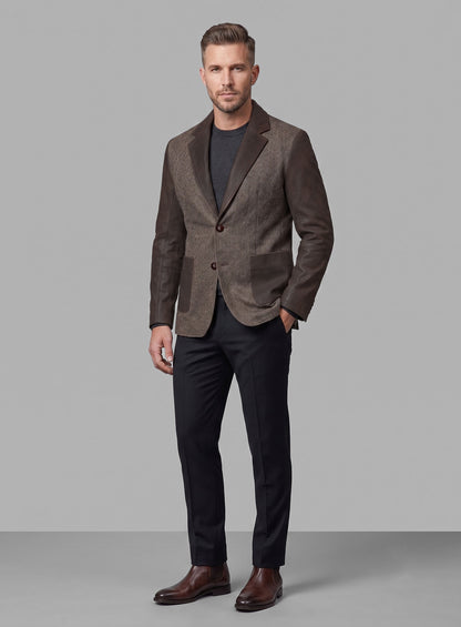 Vintage Dark Brown Herringbone Tweed Leather Combo Blazer # 652