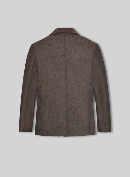 Vintage Dark Brown Herringbone Tweed Leather Combo Blazer # 652