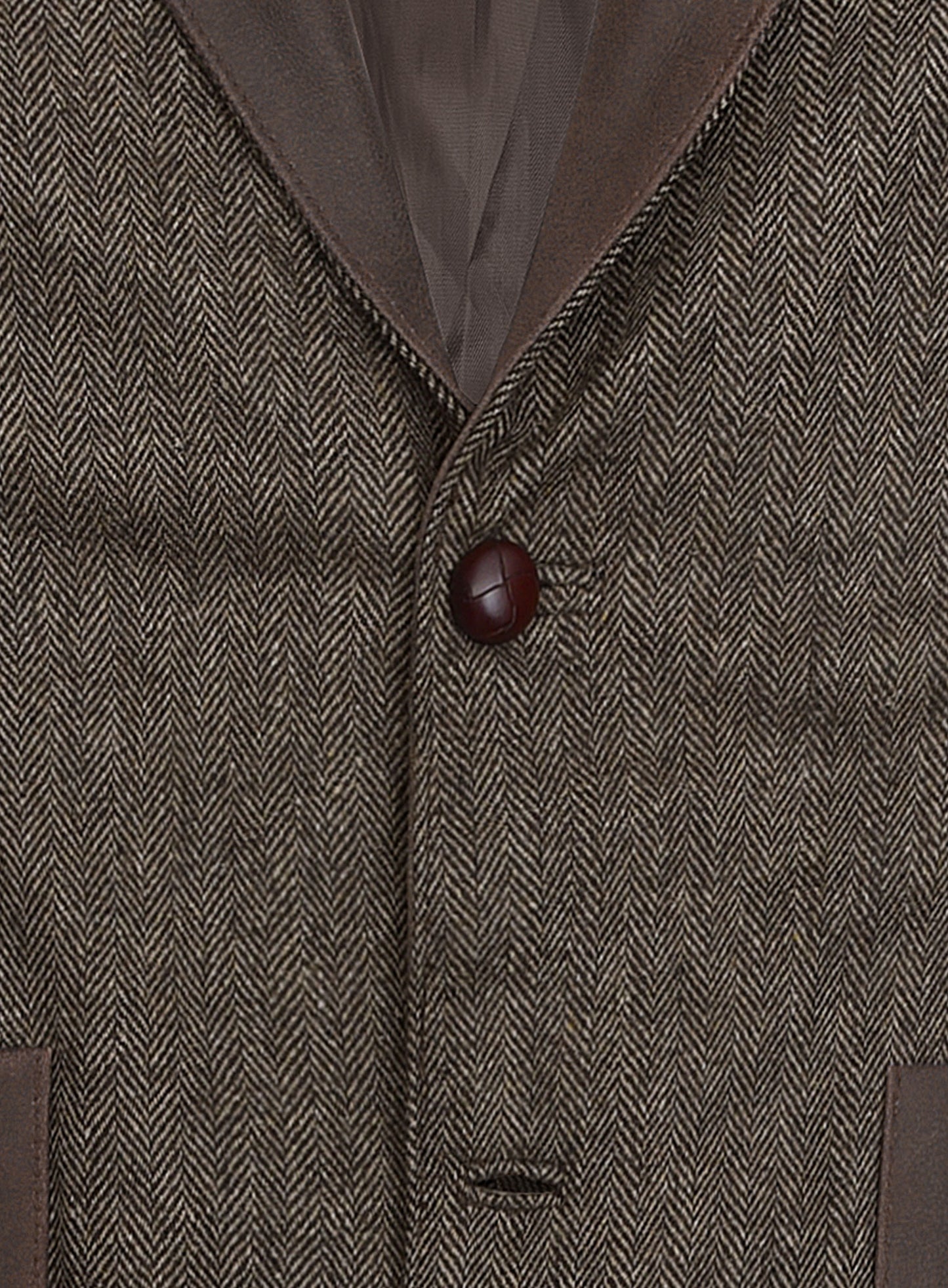 Vintage Dark Brown Herringbone Tweed Leather Combo Blazer # 652