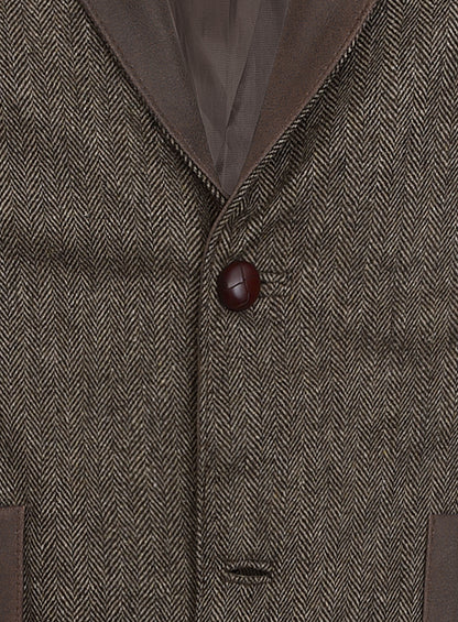 Vintage Dark Brown Herringbone Tweed Leather Combo Blazer # 652