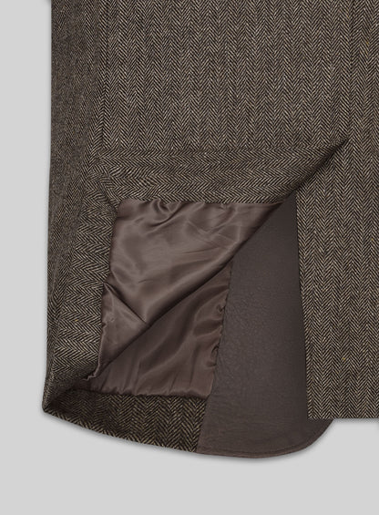 Vintage Dark Brown Herringbone Tweed Leather Combo Blazer # 652