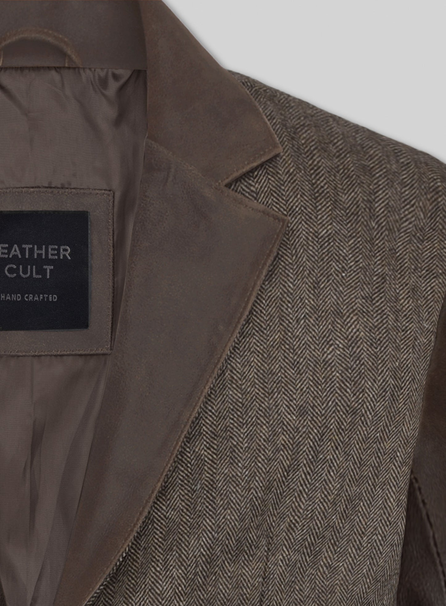 Vintage Dark Brown Herringbone Tweed Leather Combo Blazer # 652