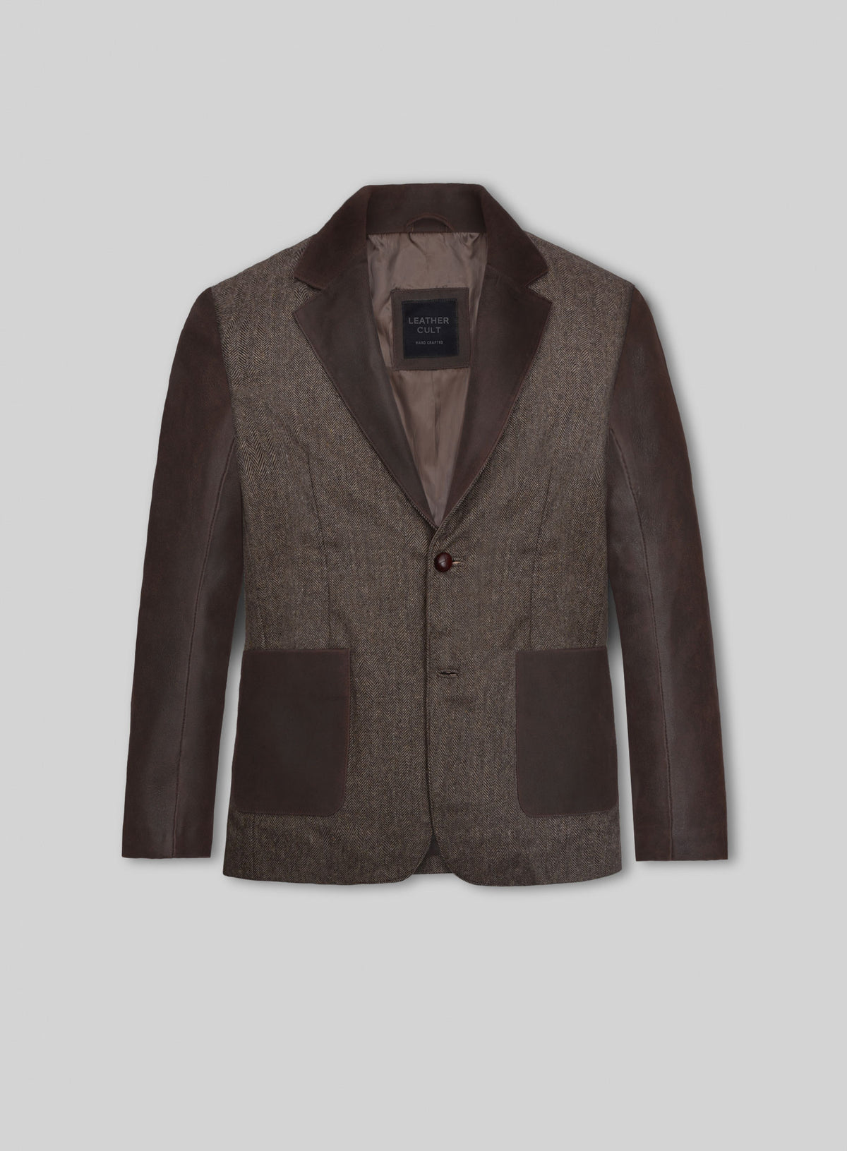 Vintage Dark Brown Herringbone Tweed Leather Combo Blazer # 652