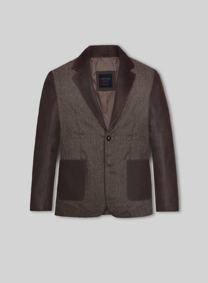 Vintage Dark Brown Herringbone Tweed Leather Combo Blazer # 652