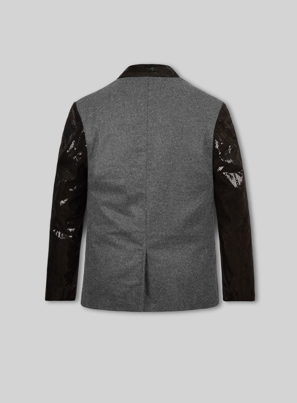 Vintage Plain Dark Gray Tweed Leather Combo Blazer # 652