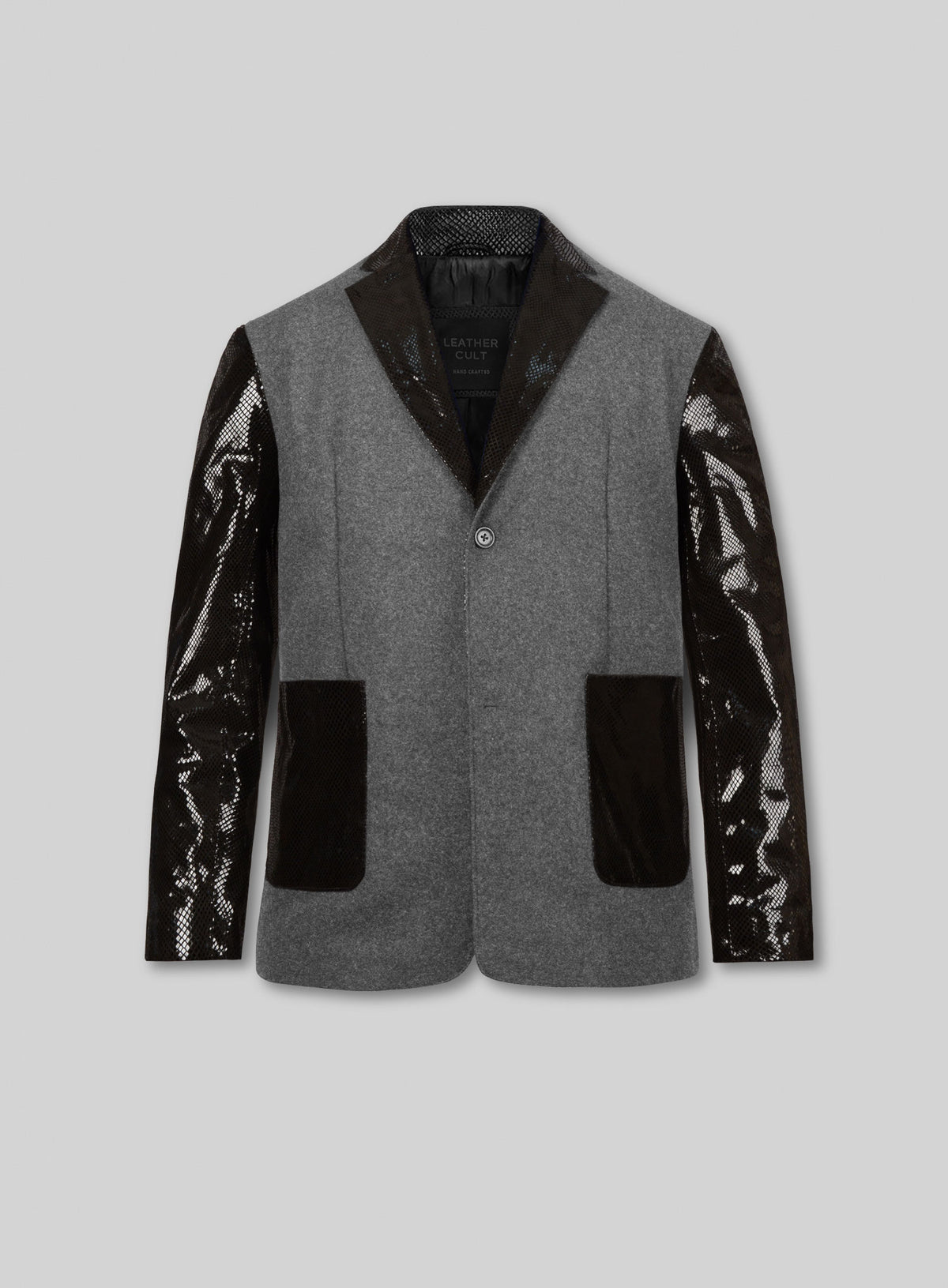 Vintage Plain Dark Gray Tweed Leather Combo Blazer # 652