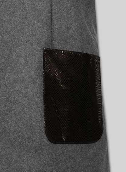 Vintage Plain Dark Gray Tweed Leather Combo Blazer # 652