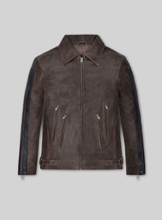Vintage Brown Grain Robert Pattinson Leather Jacket #2