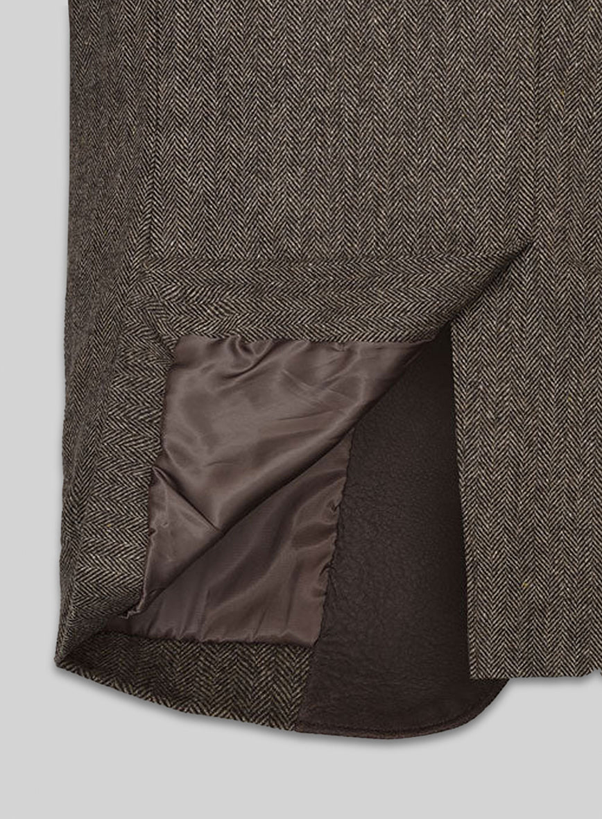Vintage Dark Brown Herringbone Tweed Leather Combo Blazer # 652