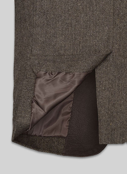 Vintage Dark Brown Herringbone Tweed Leather Combo Blazer # 652