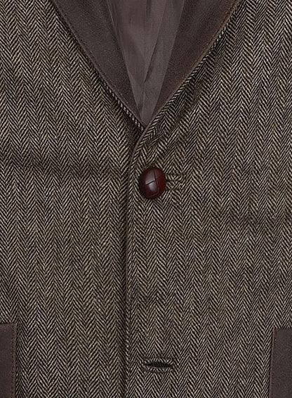 Vintage Dark Brown Herringbone Tweed Leather Combo Blazer # 652