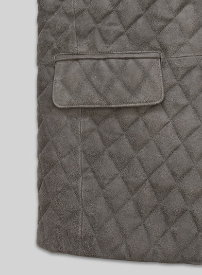 Vintage Dirty Gray Bocelli Quilted Leather Blazer