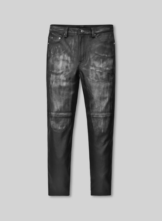Vintage Distressed Black Leather Jeans