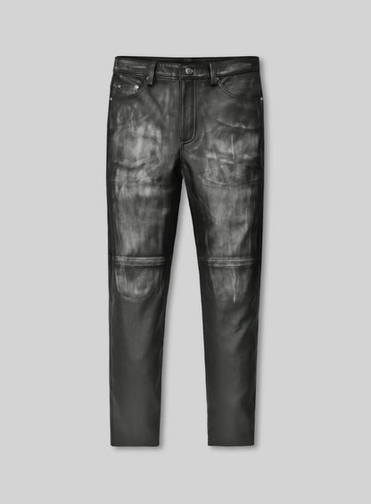 Vintage Distressed Charcoal Leather Jeans