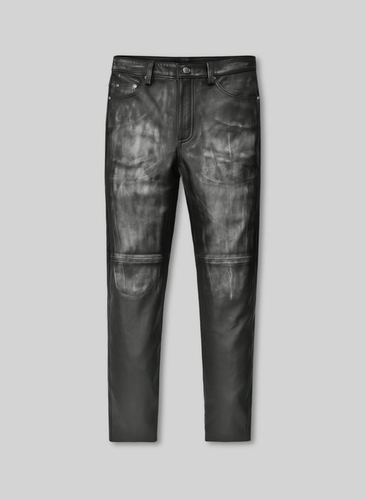 Vintage Distressed Charcoal Leather Jeans