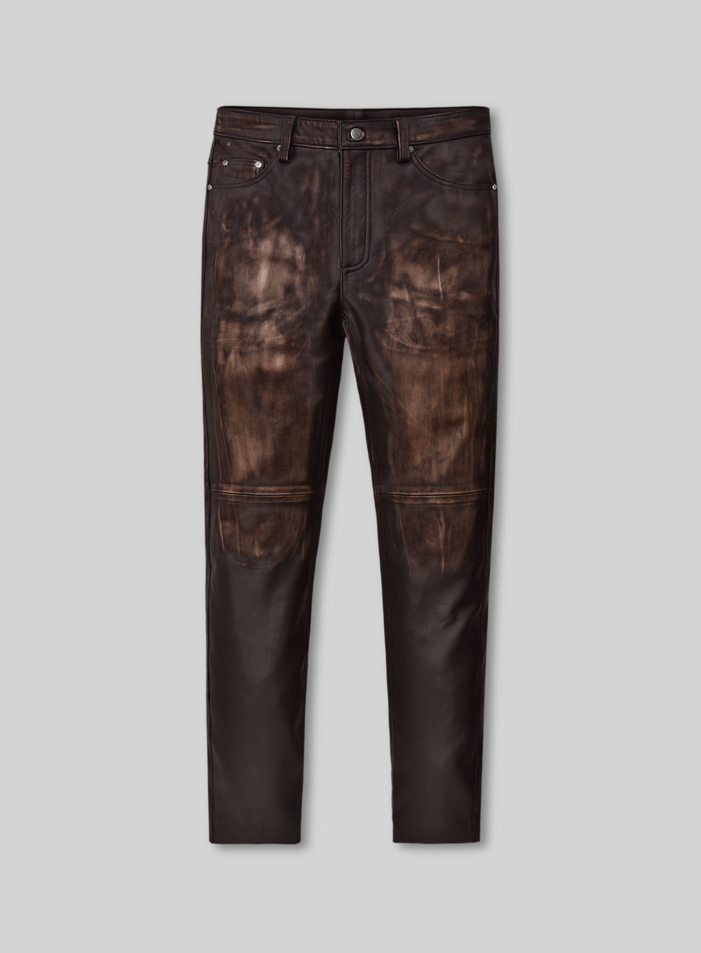 Vintage Distressed Rubbed Dark Brown Leather Jeans