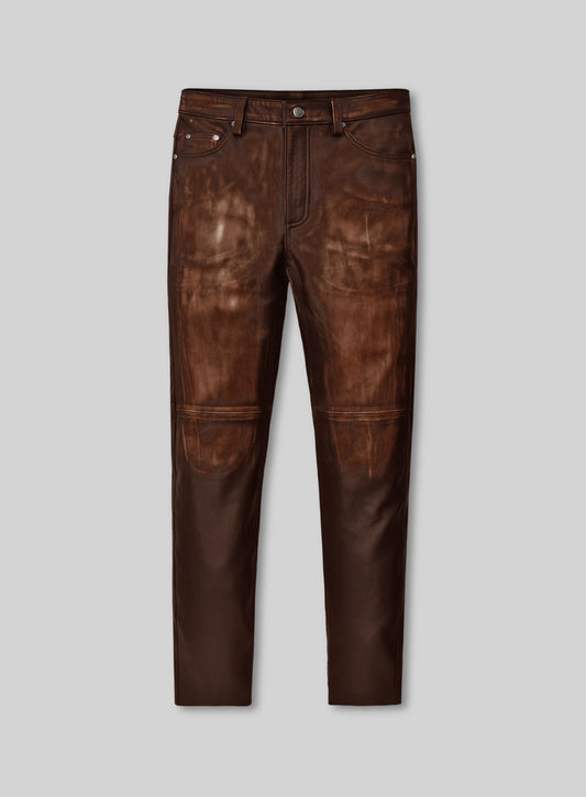 Vintage Distressed Rubbed Tan Leather Jeans
