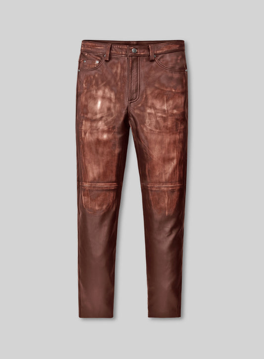 Vintage Distressed Rubbed Tan Leather Jeans
