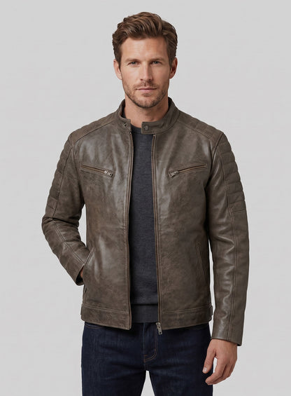 Vintage Gravel Brown Leather Jacket # 657