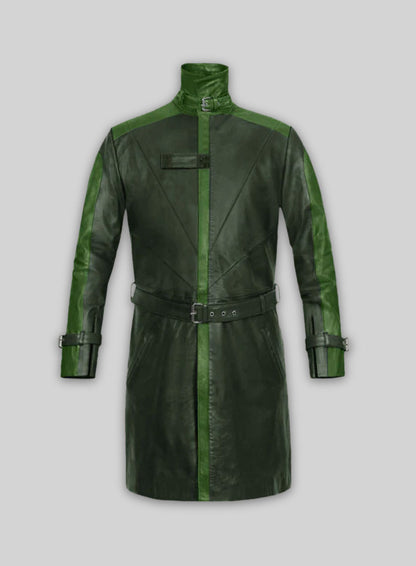 Vintage Green Aiden Pearce Watch Dog Leather Trench Coat