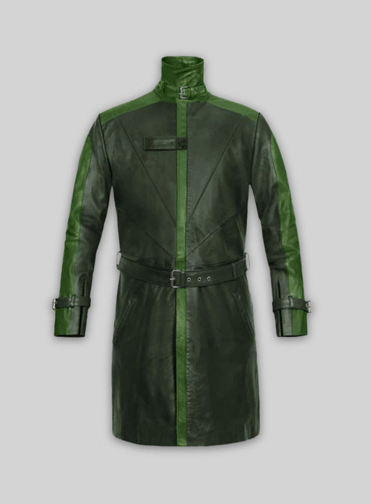 Vintage Green Aiden Pearce Watch Dog Leather Trench Coat