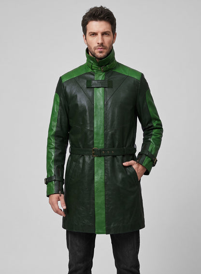 Vintage Green Aiden Pearce Watch Dog Leather Trench Coat