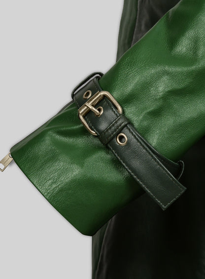 Vintage Green Aiden Pearce Watch Dog Leather Trench Coat
