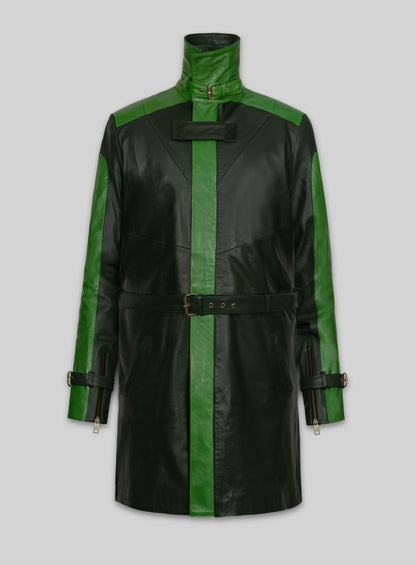 Vintage Green Aiden Pearce Watch Dog Leather Trench Coat