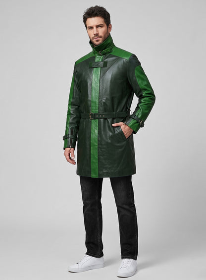 Vintage Green Aiden Pearce Watch Dog Leather Trench Coat