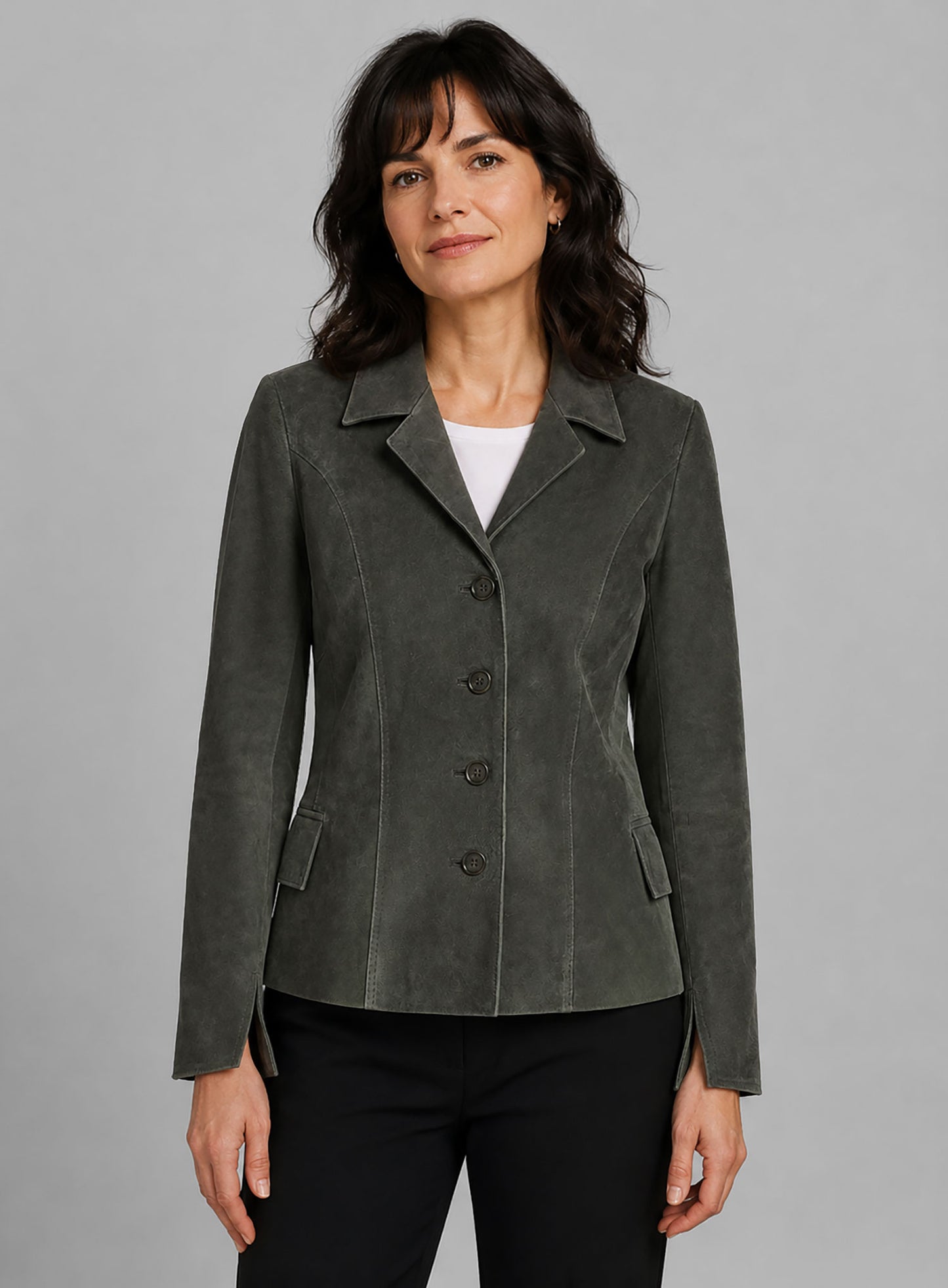 Vintage Italian Olive Carla Gugino Leather Blazer